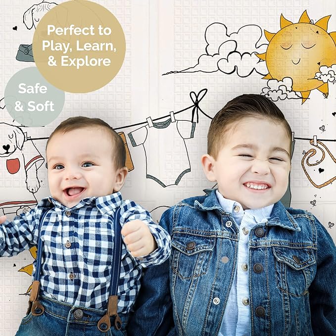 JumpOff Jo Foldable Foam Play Mat ??Large Waterproof Baby & Toddler Activity Floor Mat, Double-Sided 70 x 59 Inch Play Surface