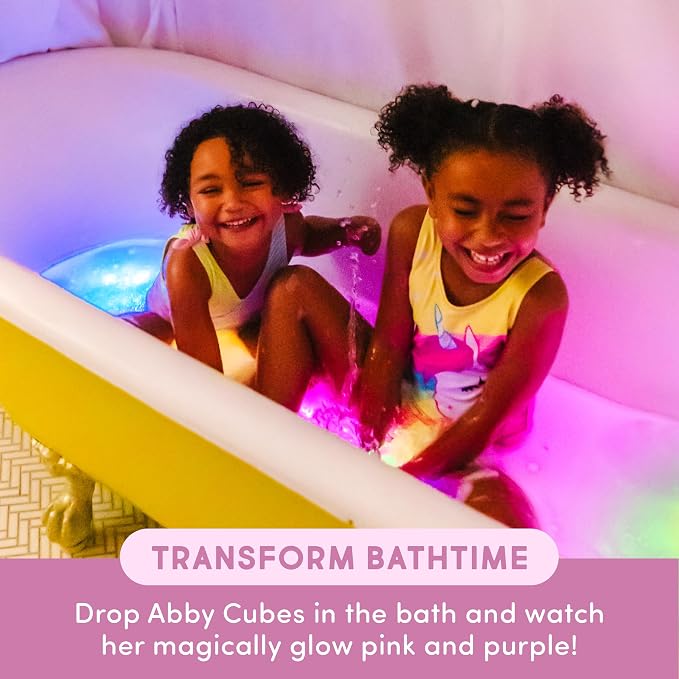 Glo Pals Water Activated Light-Up Sesame Street Sensory Bath Toy Play Jar, 4 Reusable Cubes and Fun Fillers for Bathtime and Sensory Play, Perfect for Kids and Toddlers, Abby Cadabby