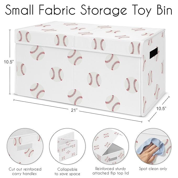 Sweet Jojo Designs Red and White Sports Boy Baby Nursery or Kids Room Small Fabric Toy Bin Storage Box Chest for Baseball Patch Collection