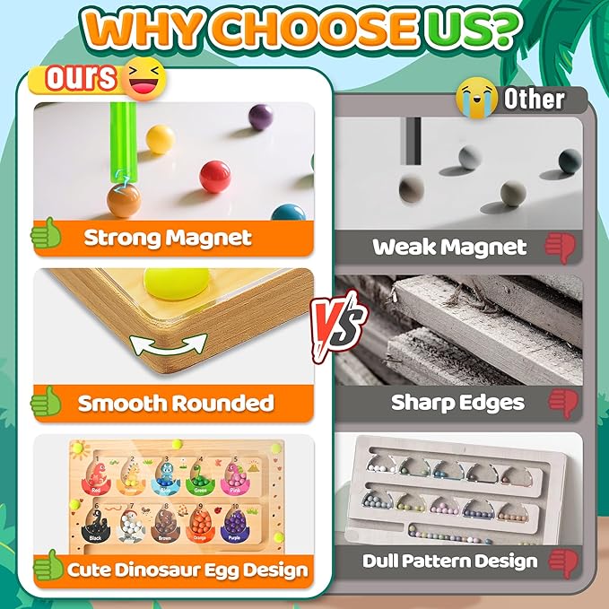 Busy Board Travel Toys for Toddlers Kids Wooden Montessori Toys Magnetic Color and Number Maze Puzzle, Dinosaur Learning Education Toys for Fine Motor Skills, Easter Basket Stuffers (Small)
