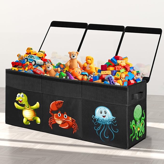 Extra Large Toy Box, Collapsible Sturdy Toy Storage Organizer with Lids, 155L Storage Box for Boys Girls, 42"x16"x14" Kids Bin Chest Baskets for Living Room, Playroom, Bedroom, Nursery, Black