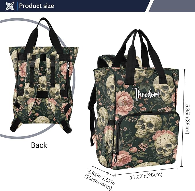 Personalized Mossy Skull Peonies Diaper Bag Large Cap Travel Mom Dad