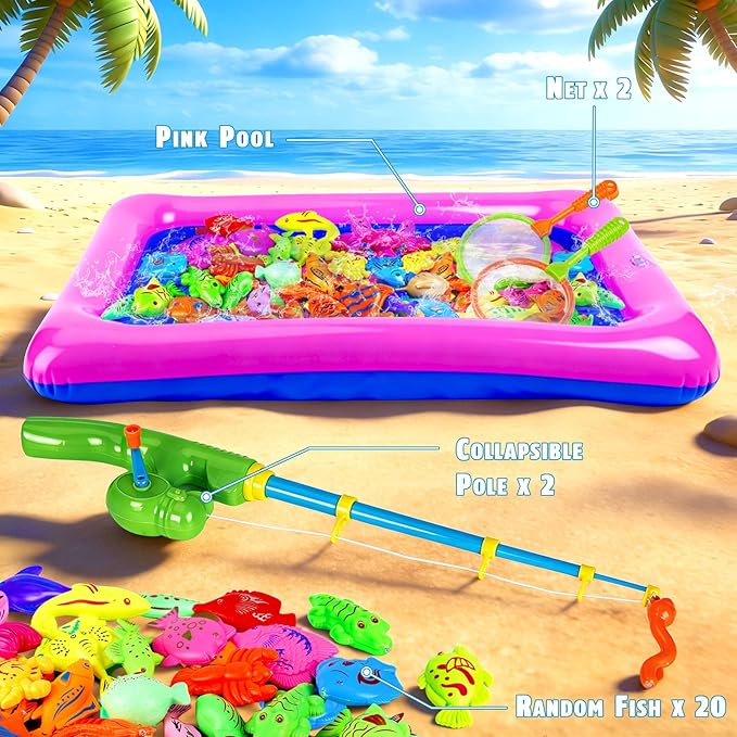 CozyBomB??Magnetic Fishing Toys Game Set for Kids | Water Table Bathtub Kiddie Pool Party Pole Rod Net, Outdoor Plastic Floating Fish, Toddler Bath Color Ocean Sea Animals Birthday Gift Age 3-5 6 4-8