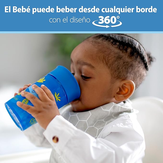 Dr. Brown's Milestones Cheers 360 Spoutless Transition Cup, Travel Friendly and Leak Free Sippy for Babies and Toddlers, Blue Animals, BPA-Free, 10 oz/300 mL, 9m+, 1-Pack