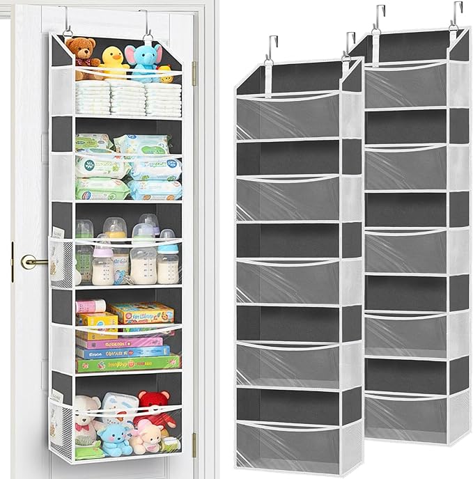 Ofiray-home 2 Pack Over Door Organizer with 5 Large Pockets, 5 Transparent Front Pockets & 10 Mesh Side, 50 lbs Weight Capacity Hanging Storage for Toys, Shoes, Diapers, Pantry