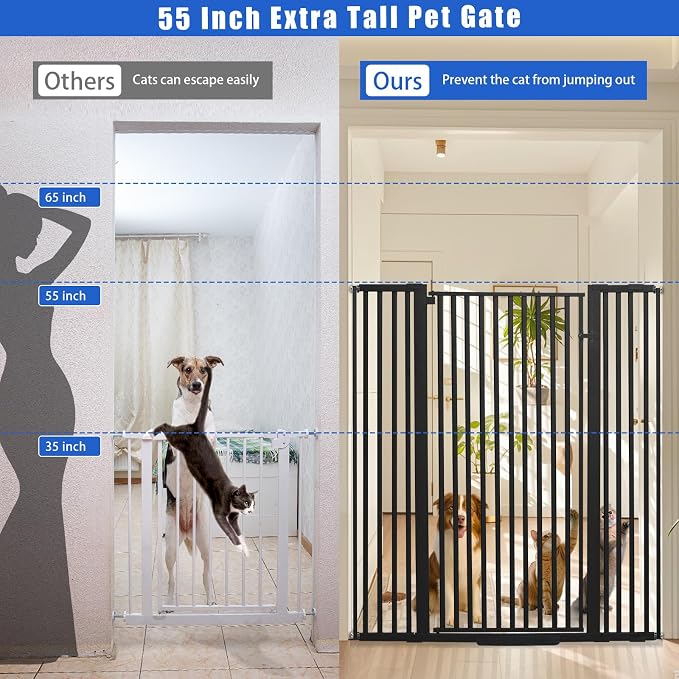 SHYUJAJIE 55 Inch Extra Tall Pet Gate for Cats,29.92"-48" Adjustable Wide Dog Gates,Pressure Mounted Walk Through Tall Pets Gate for Doorways,Hallway,Stairs(Black)