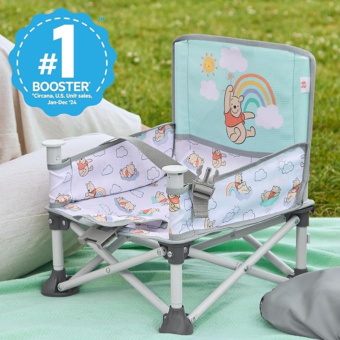Bright Starts Disney Winnie The Pooh Pop 'N Sit Portable Booster, Indoor/Outdoor Use, Floor Seat with Feeding Tray, 6 Mos - 3 Yrs