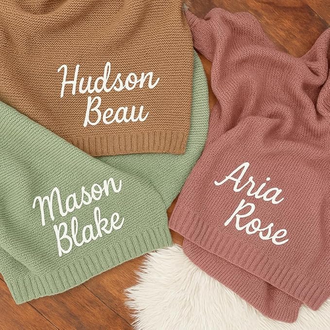 Personalized Baby Knit Blanket Custom Embroidered Cotton Blanket for Newborns Nursery Essentials Stroller Cover, Holiday, Thoughtful Keepsake for New Parents.