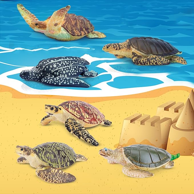 Toymany 6PCS Realistic Sea Turtle Figurines, Plastic Ocean Sea Animals Figures Set Includes of Turtles, Educational Toy Cake Toppers Christmas Birthday Gift for Kids Toddlers