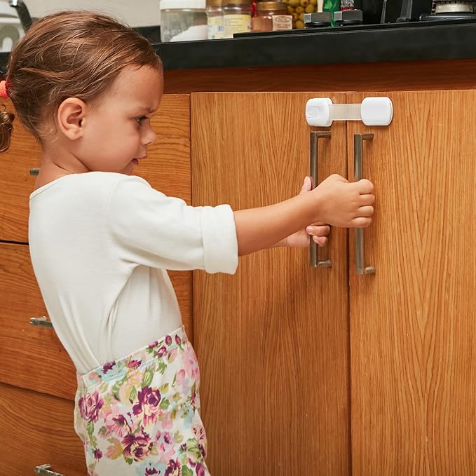 Child Safety Strap Locks (8 Pack) Baby Locks for Cabinets and Drawers, Toilet, Fridge & More. 3M Adhesive Pads. Easy Installation, No Drilling Required, White