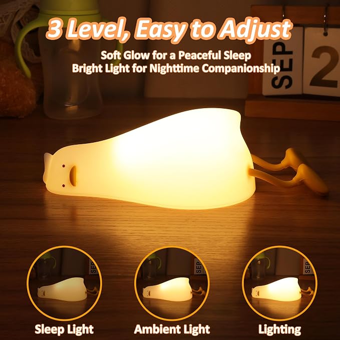 Anywin Lying Flat Duck Night Light, Cute Light Up Duck Soft Silicone Nursery Night Lamp with Touch Control & Rechargeable & Timer & Dimmer for Kids, Birthday Festival New-Born Gifts for Baby Kids