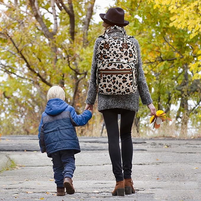 Diaper Bag Backpack Tote for Women Large Capacity, Baby with Insulated Pockets Multifunctional Bags For Girl Boy Waterproof Boys Girls Mama Maternity Travel Leopard
