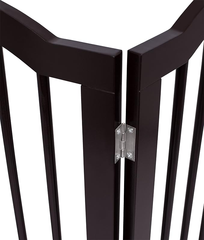 INTERNET'S BEST Arched Top Dog Gate | 3 Panel, 36" H Wooden Pet Barrier for Dogs or Cats | Freestanding Folding Room Divider for Doorways, Hallways, Stairs, and Porch | Portable, Extra Wide | Espresso