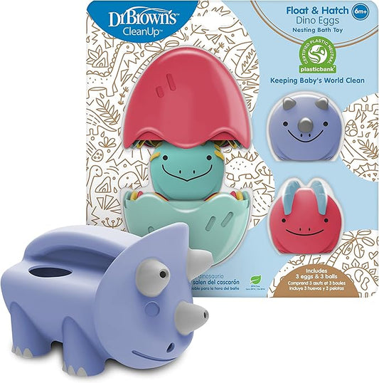 Dr. Brown?™s CleanUp Pour & Roar Watering Can 6m+ and Float & Hatch Dino Eggs Nesting Bath Toy, 6m+, BPA Free, Certified Plastic Neutral