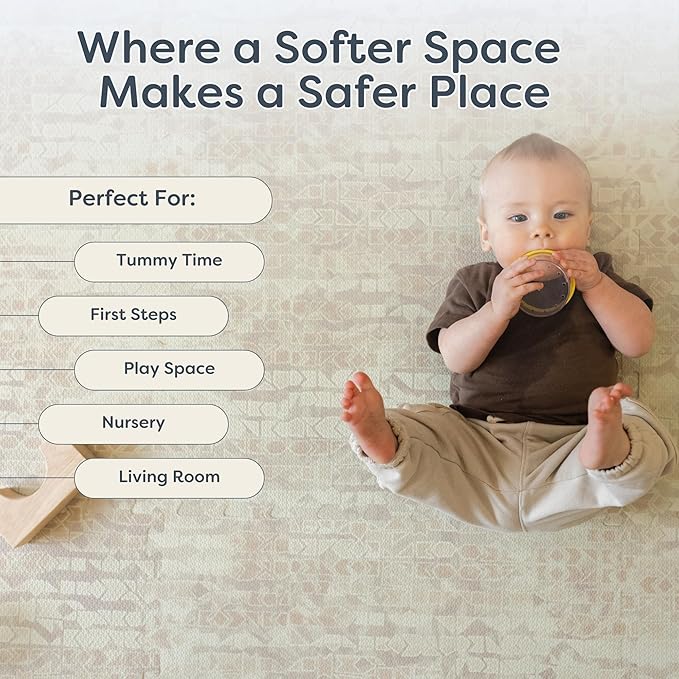 Little Landings Baby Play Mat for Floor - Sandstone (6x8ft) - Premium EVA Foam Play Mat for Babies & Toddlers (Ages 0-5+) Non-Toxic Playmat for Tummy Time, Crawling & Playroom - Stylish & Comfortable