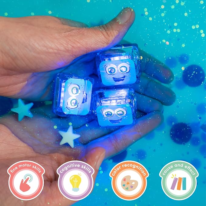 Glo Pals Water-Activated Light-Up Sensory Bath Toy Character and 6 Cubes for Bathtime and Sensory Play, Blair, Glows Blue