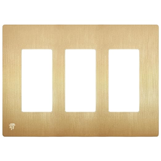 ENERLITES Elite Series Screwless Decorator Wall Plate Child Safe Outlet Cover, Gloss Finish, Size 3-Gang 4.68" H x 6.53" L, Unbreakable Polycarbonate Thermoplastic, SI8833-BGD, Brushed Gold