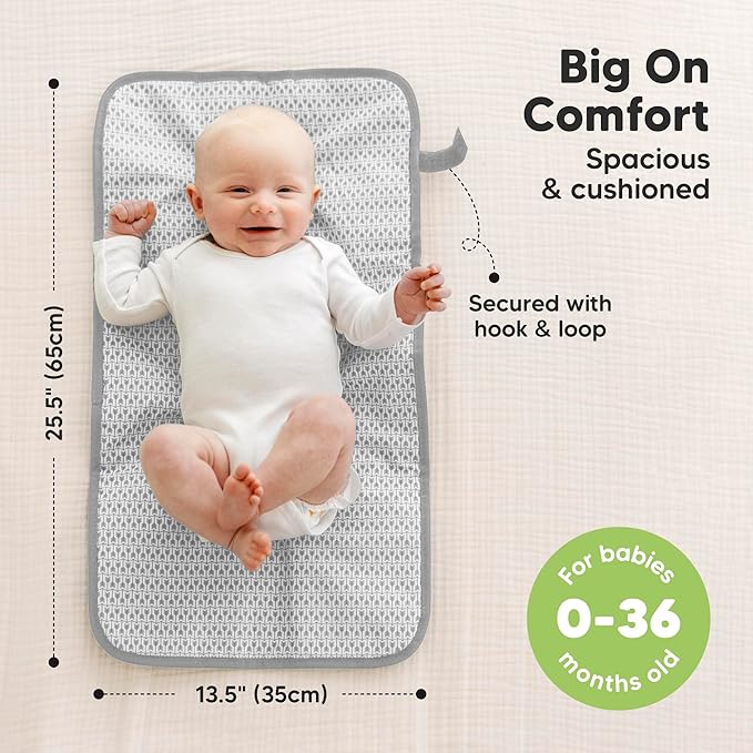 KeaBabies Portable Diaper Changing Pad, Easy Wipe Clean - Foldable Waterproof Baby Changing Mat for Diaper Bag, Compact, Lightweight, 25x13 Newborn, Infant, Baby Changer Travel Essential (Gray Mod)