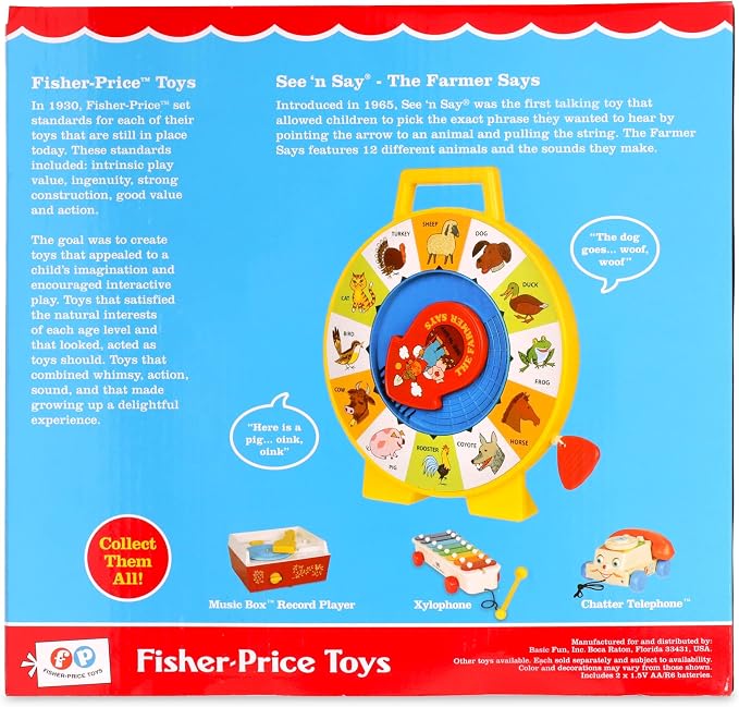 Fisher Price Classics - Farmer Says See 'n Say - Vintage Learning Toy, Sounds and Animals, Interactive Retro Game for Kids, Girls, Boys, Baby, Preschoolers, Toddlers, Unisex Ages 18 Months +
