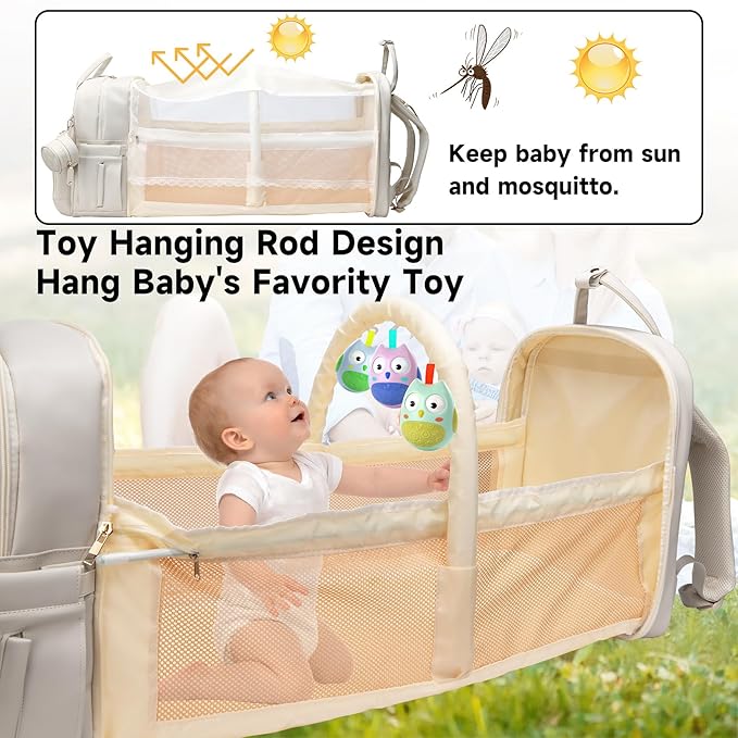 ANWTOTU Leather Baby Diaper Bags with Changing Station,Extra large Capacity Baby Diaper Bag Backpack,Waterproof Baby Essentials(White)
