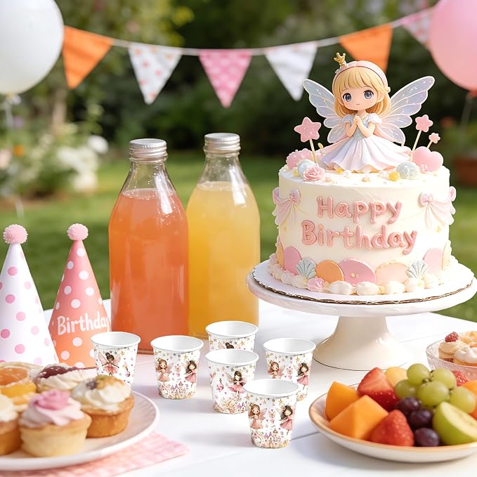 WRAPAHOLIC 3oz Fairy Birthday Paper Cups - 100 Pack Disposable Bathroom Cups with Flower Fairy Castle Design, Small Mouthwash Cup for Toothbrush Rinse, Home Bathroom and Baby Girls Shower