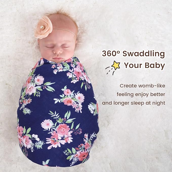 david's kids 4 Pack Baby Muslin Swaddle Blankets,100% Cotton and Ultra Soft Breathable Receiving Blanket Wrap for Girls, New Born Essentials, Large 47 x 47 inches, Floral Flowers/Pink