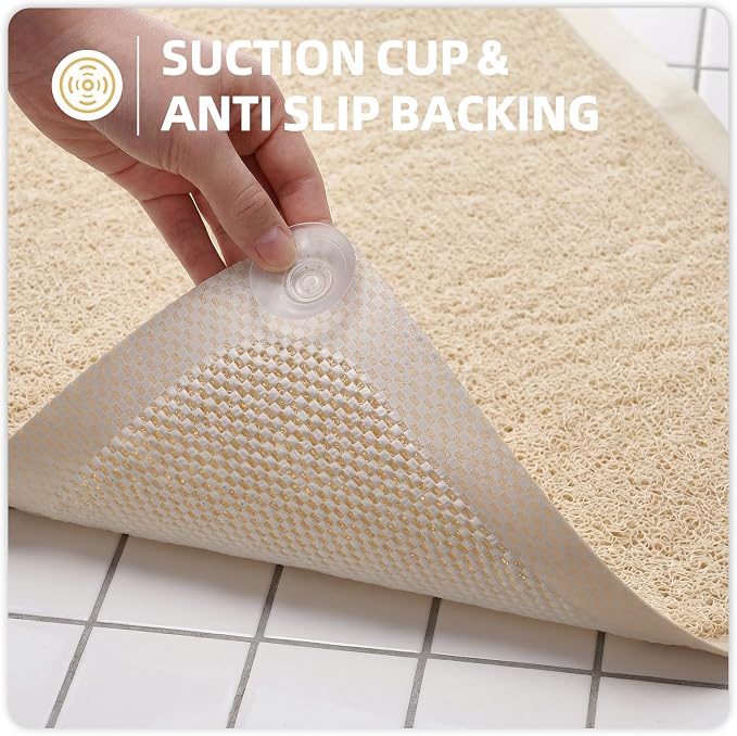 Upgraded Anti Slip Shower Mat for Inside Shower,Non Slip Bathtub Mat with Suction Cups,Shower Floor Mat,Scrubber Mats,Easy to Clean,Quick Dry,Easy Drainage,Loofah Bath Mat for Tub,Beige,24''x24''