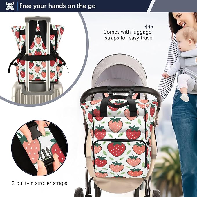 Custom Name Strawberry Cartoon Leaves Diaper Bag Insul Bottles Unisex