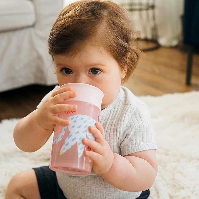 Dr. Brown's Milestones Cheers 360 Spoutless Transition Cup, Travel Friendly and Leak Free Sippy for Babies and Toddlers, Pink Animals, BPA-Free, 10 oz/300 mL, 9m+, 1-Pack