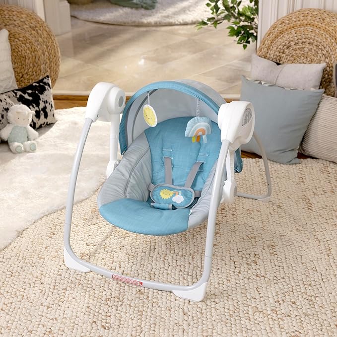 Ingenuity: ity by Ingenuity Sun Valley Canopy Portable Swing - Canopy, 2 Toys, 2-Position Seat Recline, Unisex, for Ages 0-9 Months, Grey
