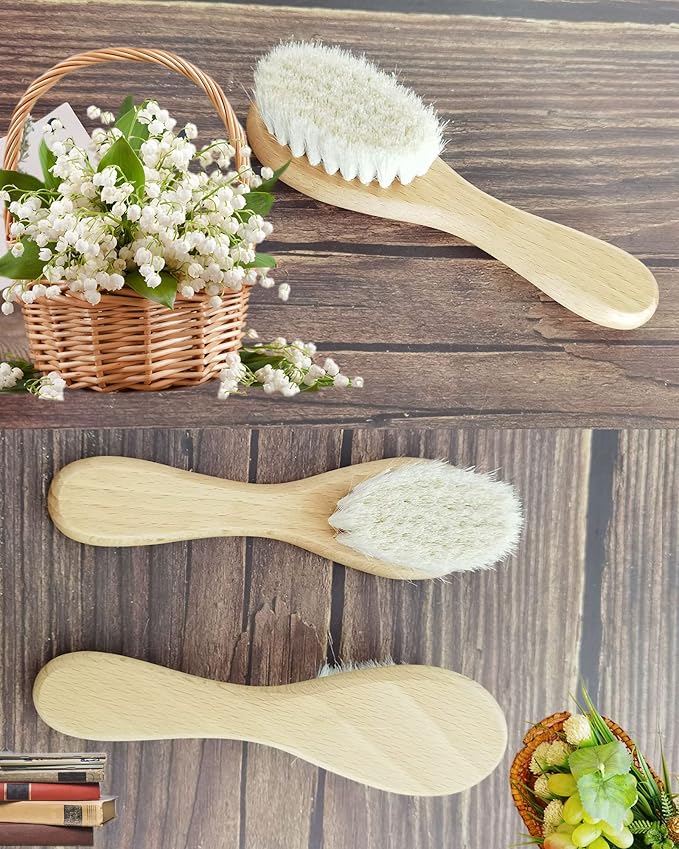 Baby Hair Brush, Goat Bristles Brush and Baby Cradle Cap Brush Set for Cradle Cap Wood Bristle Brush for Newborns and Toddlers (2 Piece)