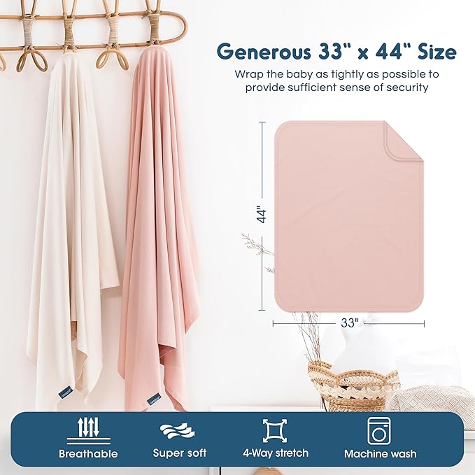 GRSSDER 2 Pack Newborn Swaddle Blanket, Ultra Soft Stretchy Jersey Knit Extra Large Size 33 x 44 Receiving Blankets for Easy Swaddling Baby Snug and Cozy