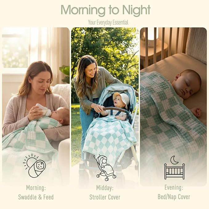 Ultra Soft Muslin Baby Blanket, A Versatile Swaddle and Bed Blanket for Babies, Toddlers, Boys, and Girls (1 Pack).