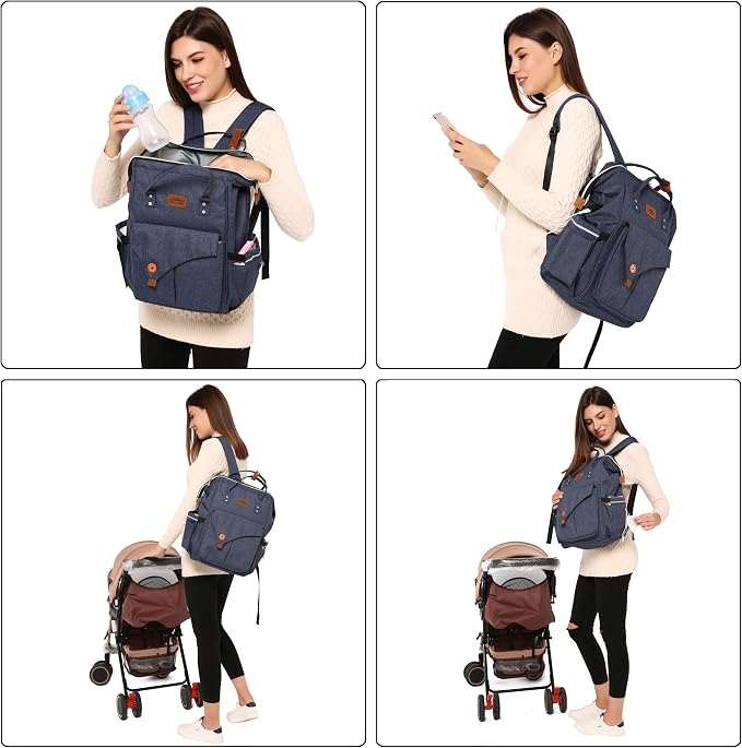 Niumike Baby Diaper Bag Backpack Multifunction Large Capacity Maternity Baby Changing Bags with Changing Pad and USB Waterproof Stylish Mothers Day Gifts for Mom Navy