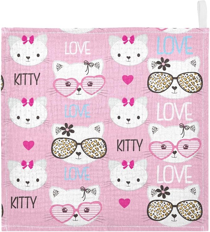 vvfelixl Childish Cats Pattern Baby Burp Cloths Baby Muslin Washcloths for Boys Girl Cotton Baby Face Towel for Newborn Infants Soft and Absorbent 11.8 X 11.8 in, 5 Pack