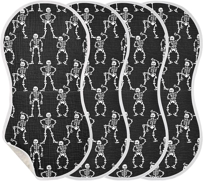 vvfelixl Baby Burp Cloths Halloween Skeletons Baby Newborn Cotton Burping Cloths Set Baby Washcloths 4 Pack