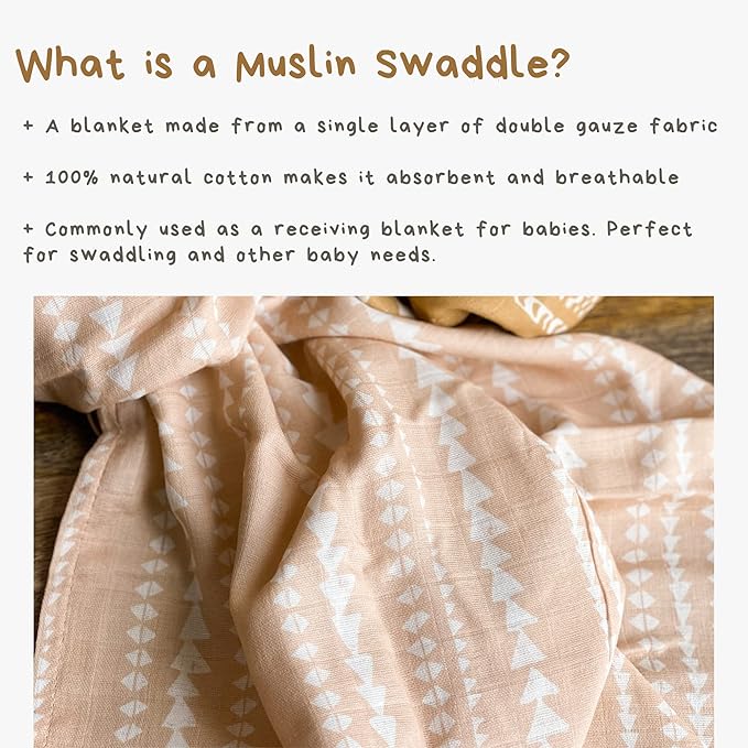 Mini Wander Swaddles for Newborns Muslin Swaddle Blankets - Breathable Soft Gender Neutral Receiving Blanket Baby Essentials | 47 x 47 Cotton - (Terrain (Apricot)