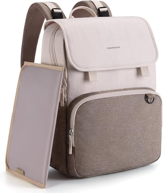 mommore Diaper Bag Backpack Unisex Baby Bag Large Diaper Bag with Changing Pad, Insulated Pockets, Stroller Buckles, Durable Travel Backpack with Luggage Strap