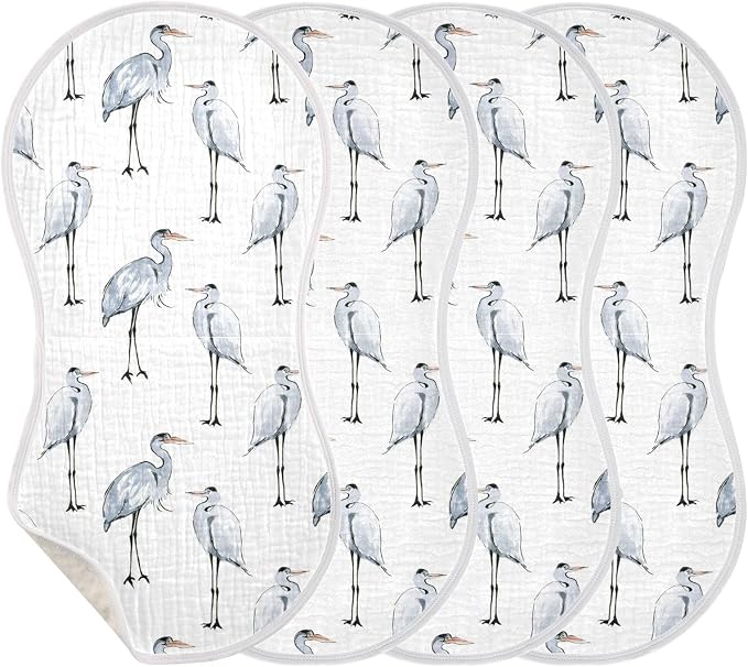 vvfelixl Baby Burp Cloths Watercolor Heron Baby Newborn Cotton Burping Cloths Set Baby Washcloths 4 Pack