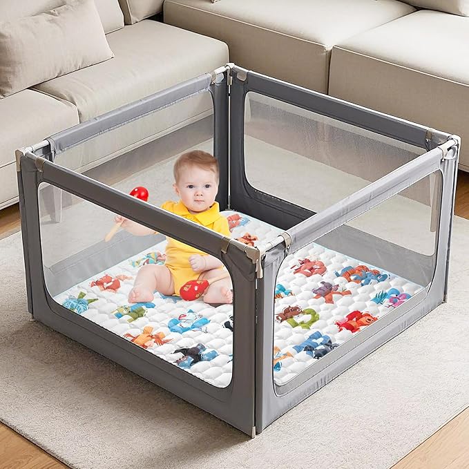 47"x47" Premium Baby Play Mat - Extra Thick, Non-Slip & Machine Washable Foam Floor Mat for Infants, Babies & Toddlers, Fits Playpens, Alphabet Design, Foldable & Odorless