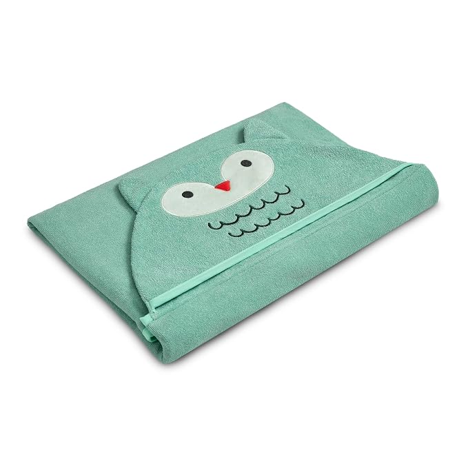 Delta Children Personalized Kids Hooded Bath Towel with Pockets - Super Soft and Absorbent- Great Gift for Boys and Girls, Light Teal Owl