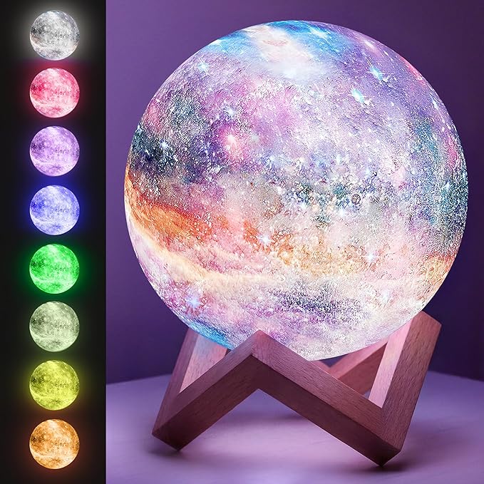 Mind-Glowing Galaxy Moon Lamp with Multi Colors, Touch/Remote, Wood Stand - Birthday Gift for Any Year Old Girls & Boys - Teen Girl Room Decor, Trendy Stuff - Cool Night Light for Kids (5.9 inch)