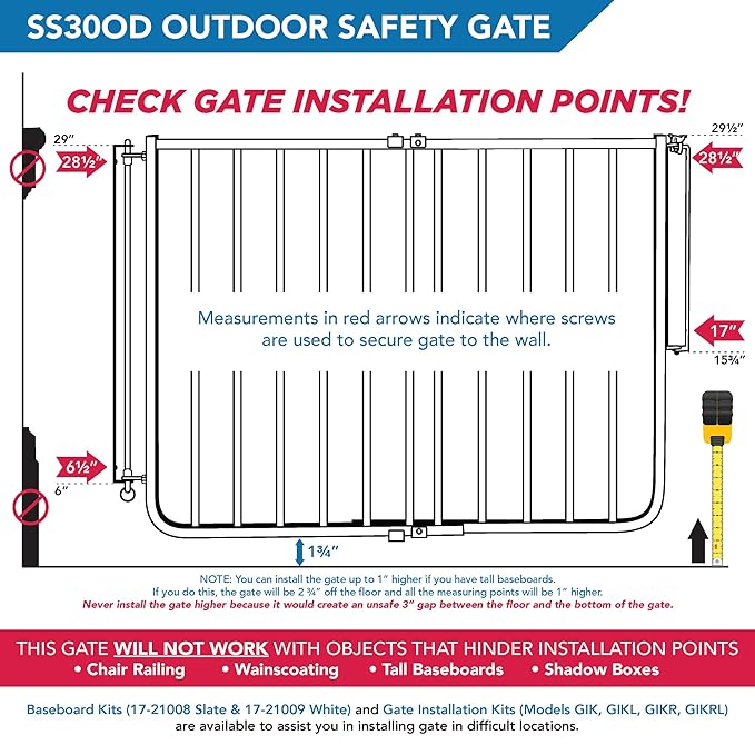 Cardinal Gates SS30OD Outdoor Baby Gate for Top of Stairs-Adjustable Outdoor Dog Gate-Aluminum Safety Gate for Kids & Pets - Can Install at Angles - 27 to 42.5 Inches Wide - White - USA Based Company