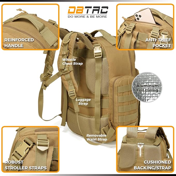 Diaper Bag Backpack for Dad, DBTAC Large Baby Nappy Bag for Men w/Changing Mat, Insulated+Wipe Pockets, Stroller Straps, Brown