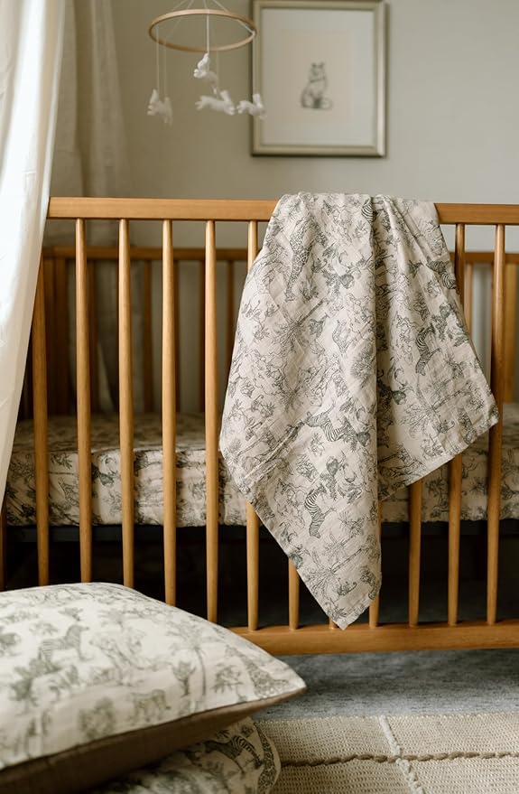 Oilo Safari Baby Blanket, Safari Animals Baby Blanket with Ultra, Soft Plush Backing & Organic Cotton Jersey Print, Double, Layered 30x40 Blanket for Newborns & Toddlers