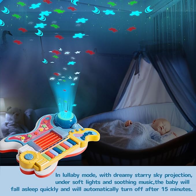 Toddlers Guitar, 4 in 1 Kids Guitar and Piano Guitars for Toddlers 2-4 with Lullaby Projector Toy for Kids Musical Instruments Toys Birthday Gift for a 2 3 4 5 Year Old Boys Girls Gifts