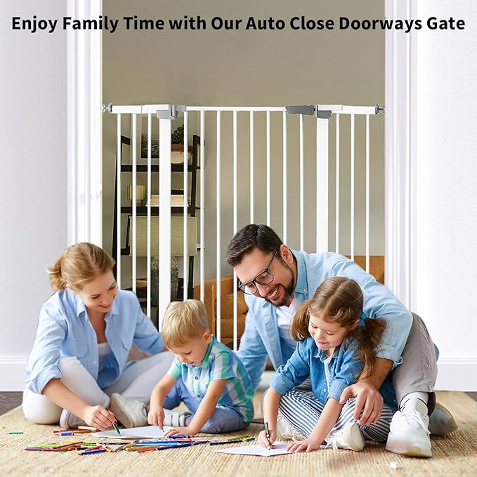 41 Inch Tall Baby Gate Auto Close Dog Gate Adjustable 29.92"-57.48" Wide Pressure Mounted Walk Through Swing Pet Gate for Doorways (White, 29.92"-57.48" Wide)