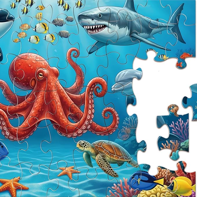 Puzzle for Kids Ages 4-6 – 2x60 Piece Jigsaw Puzzles for Toddlers 3-5,6-8,Dinosaur & Ocean Scenes,2 in 1 Pack Educational Dinosaur & Ocean Games for Boys & Girls