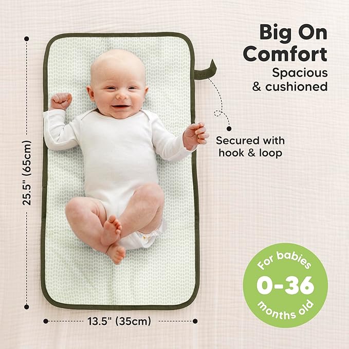 KeaBabies Portable Diaper Changing Pad, Easy Wipe Clean - Foldable Waterproof Baby Changing Mat for Diaper Bag, Compact, Lightweight, 25x13 Newborn, Infant, Baby Changer Travel Essential (Dark Olive)