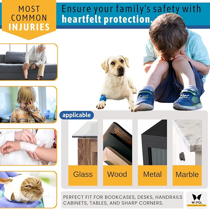 Soft Foam Corner Protectors for Baby, Bed Frame Corner Guards, Sharp Edge Desk Furniture Safety Cover Bumpers for Kids, 3M Adhesive Pre-Taped Rubber Padding Cushion (Black, 4 Pack)